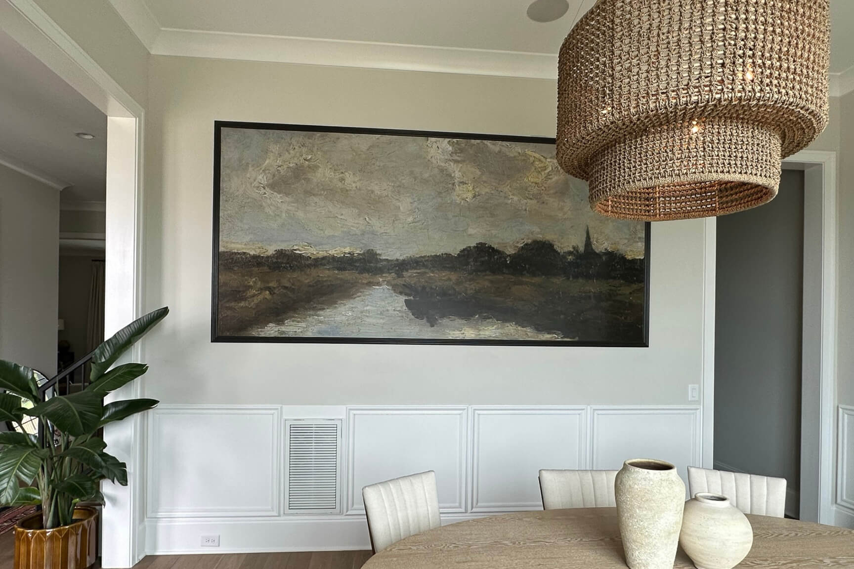 Dining Room wallpaper mural framed and installed by Eleven Walls